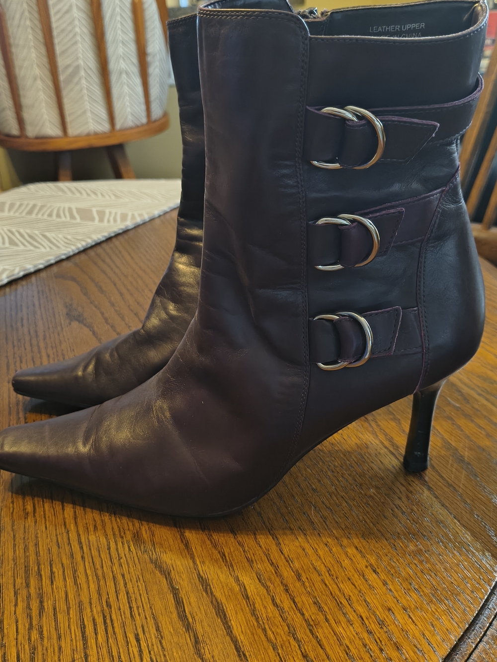 Valerie Stevens Plum Leather Ankle Booties